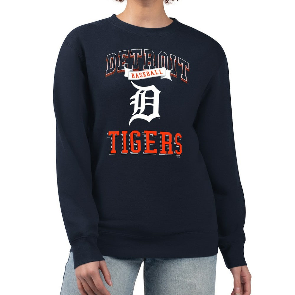 Detroit Tigers G-III 4Her by Carl Banks Women's Team Logo Graphic Tri-Blend Fleece Pullover Sweatshirt Navy
