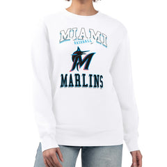 Miami Marlins G-III 4Her by Carl Banks Women's Team Logo Graphic Tri-Blend Fleece Pullover Sweatshirt White