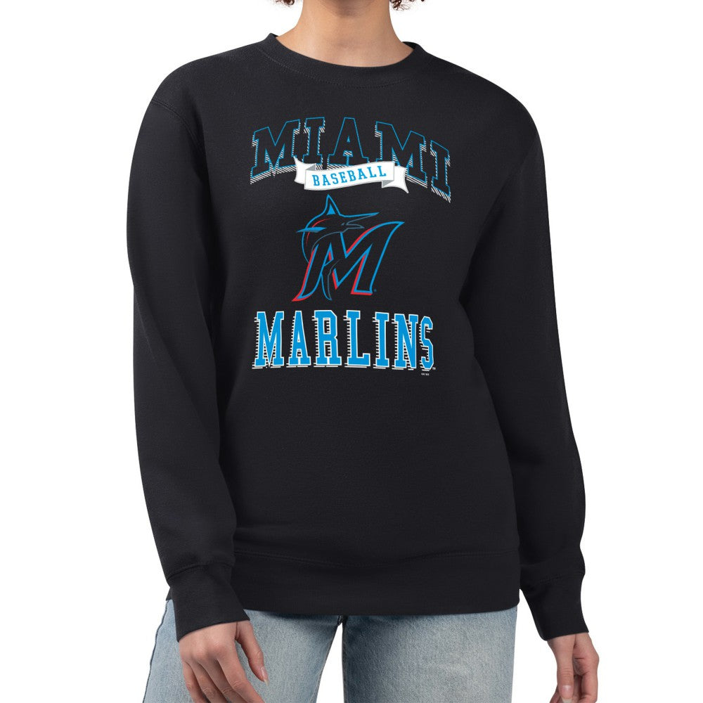 Miami Marlins G-III 4Her by Carl Banks Women's Team Logo Graphic Tri-Blend Fleece Pullover Sweatshirt Black