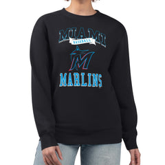 Miami Marlins G-III 4Her by Carl Banks Women's Team Logo Graphic Tri-Blend Fleece Pullover Sweatshirt Black