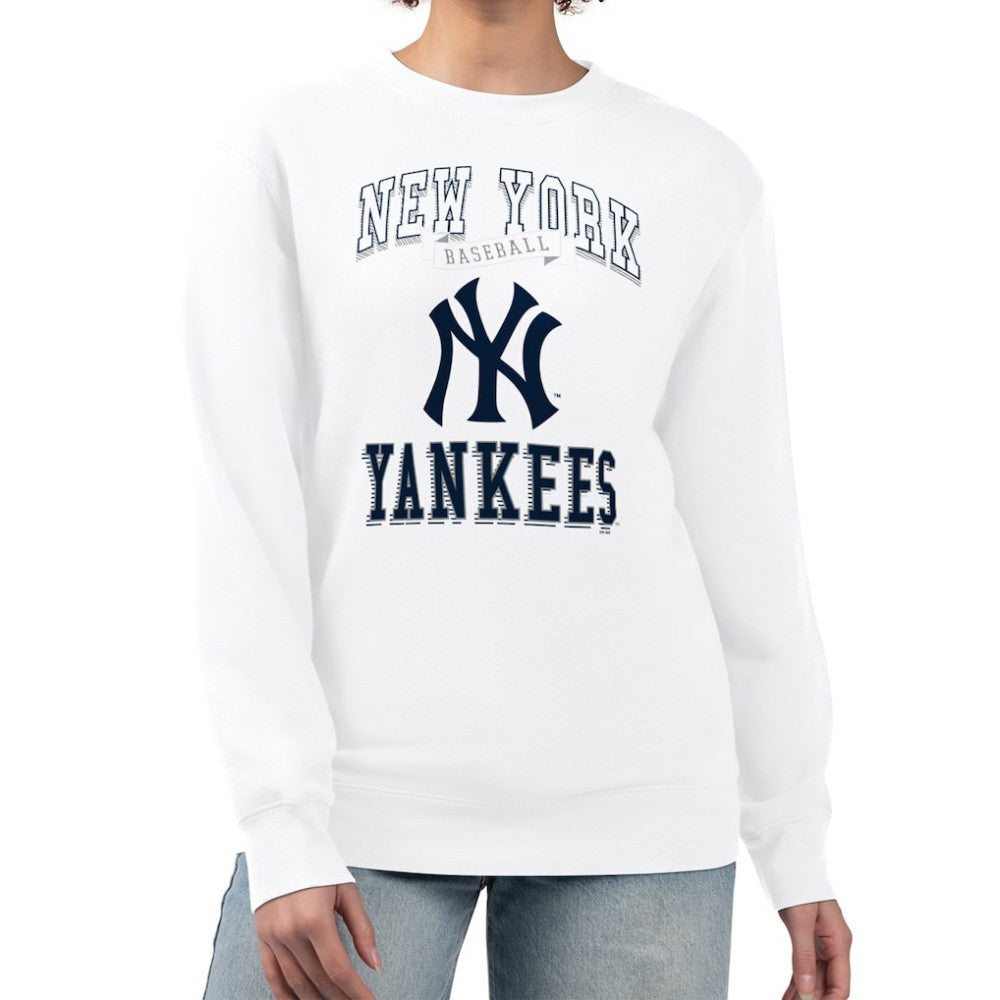 New York Yankees G-III 4Her by Carl Banks Women's Team Logo Graphic Tri-Blend Fleece Pullover Sweatshirt White