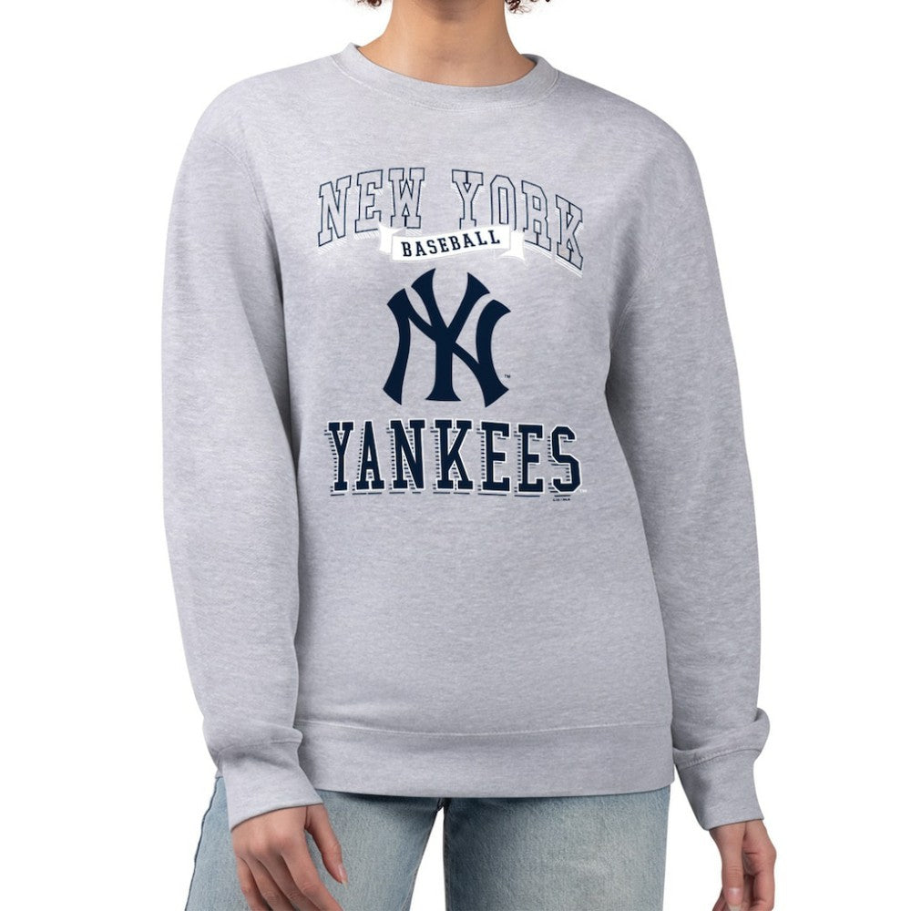 New York Yankees G-III 4Her by Carl Banks Women's Team Logo Graphic Tri-Blend Fleece Pullover Sweatshirt Heather Gray