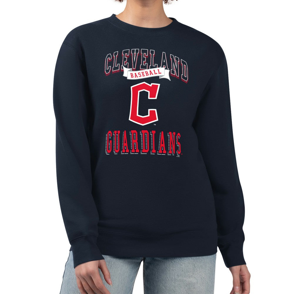 Cleveland Guardians G-III 4Her by Carl Banks Women's Team Logo Graphic Tri-Blend Fleece Pullover Sweatshirt Navy