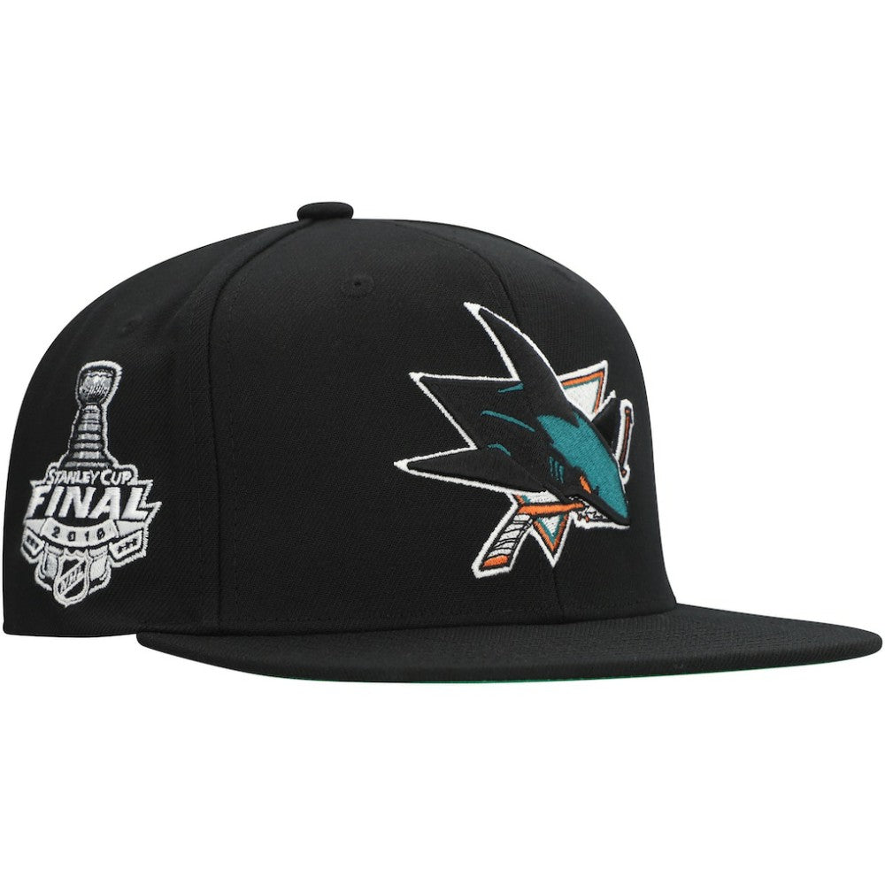 San Jose Sharks Mitchell & Ness Core Top Spot Snapback Hat Black