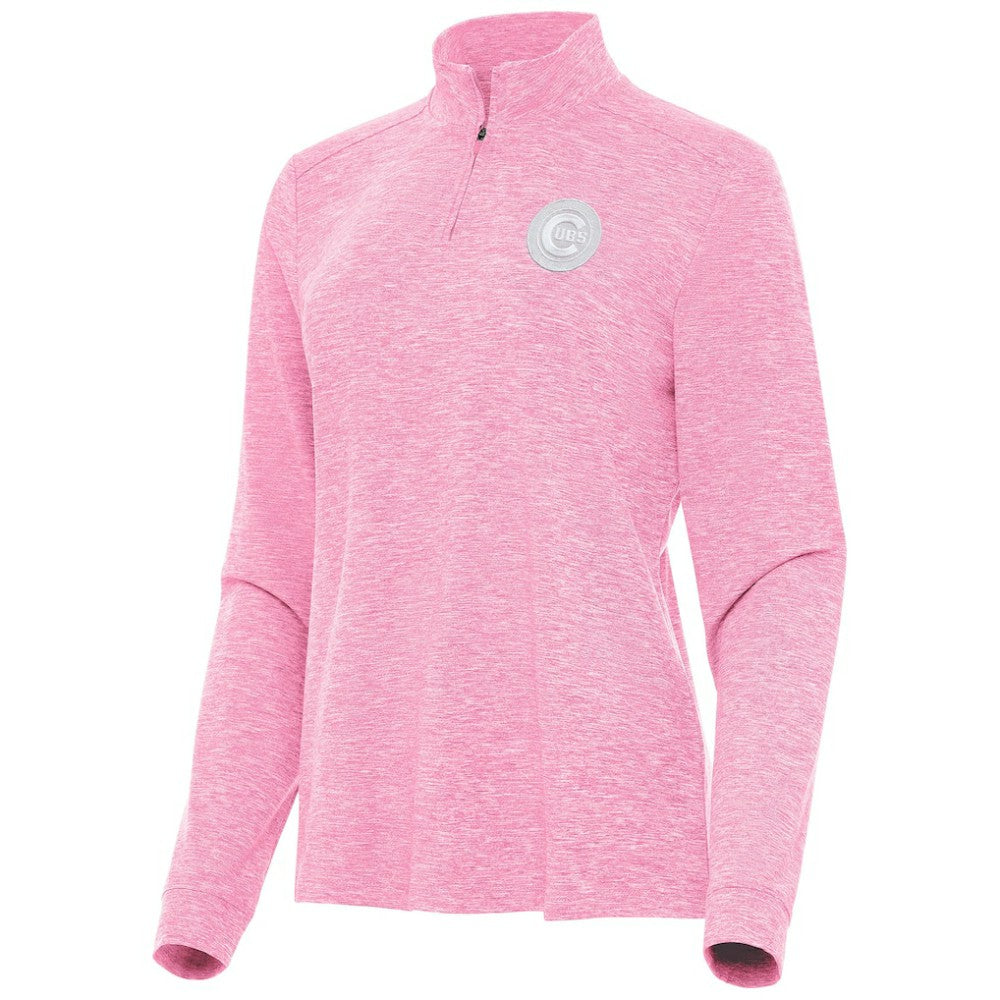 Chicago Cubs Antigua Women's Mentor Lightweight Mock Neck Quarter-Zip Top Pink