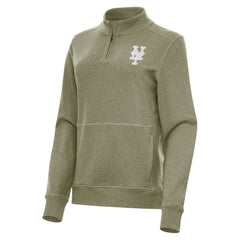 New York Mets Antigua Women's Crush Quarter-Zip Jacket Olive