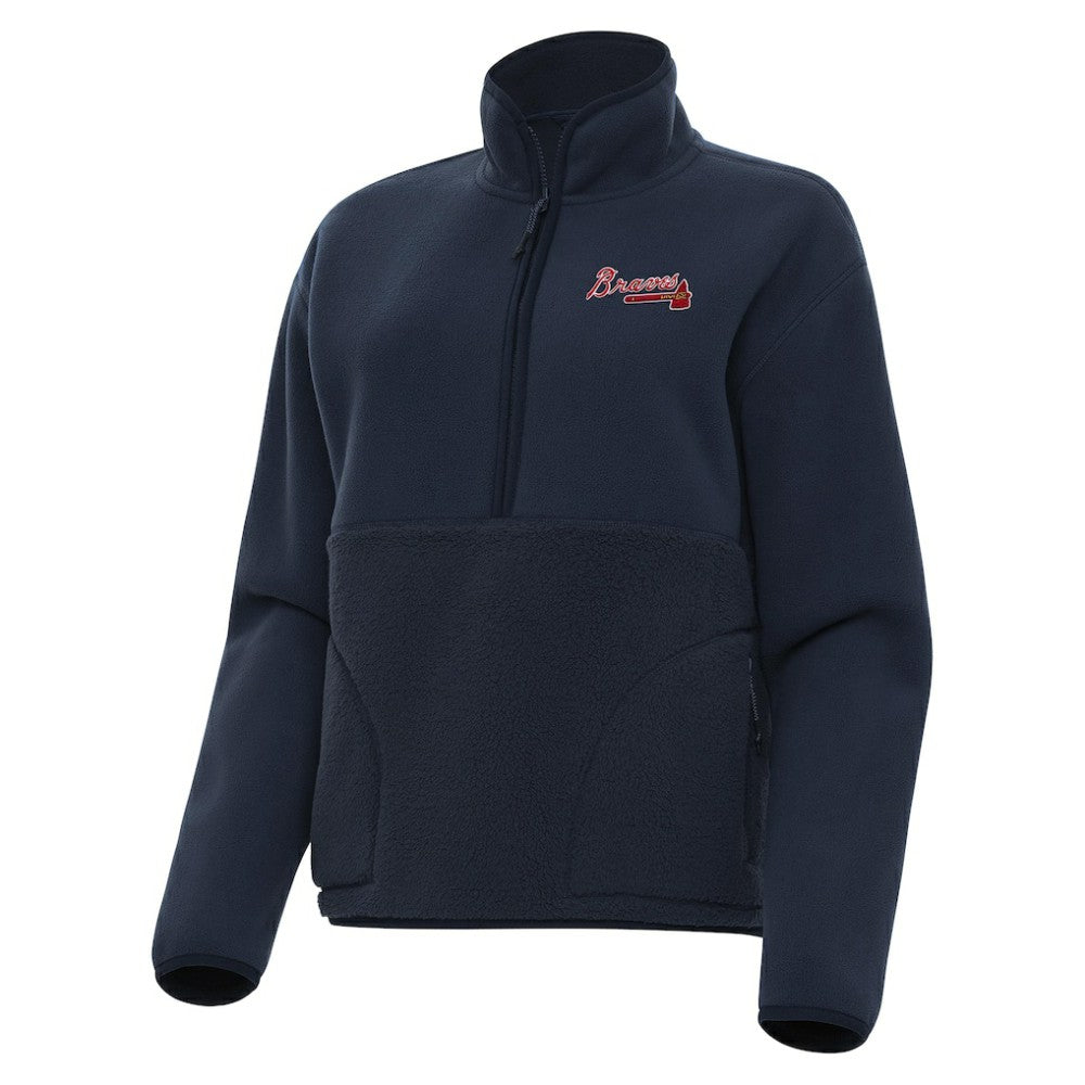 Atlanta Braves Antigua Women's Figure Half-Zip Sweatshirt Navy