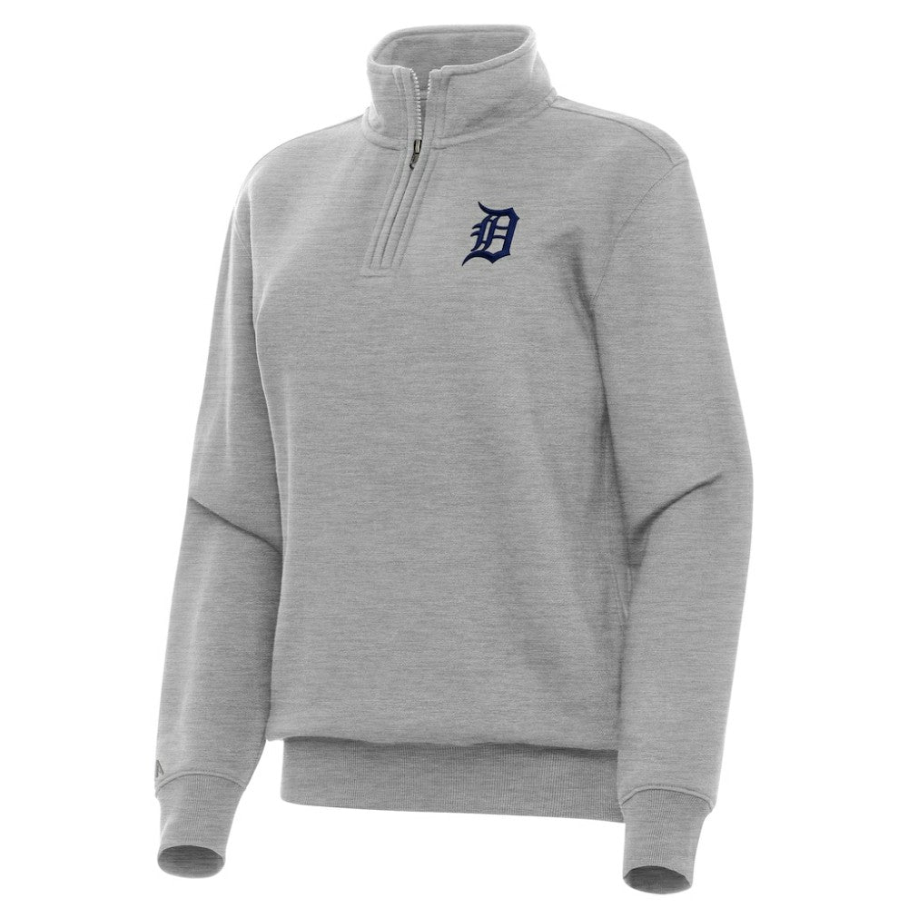 Detroit Tigers Antigua Women's Victory Quarter-Zip Sweatshirt Heather Gray