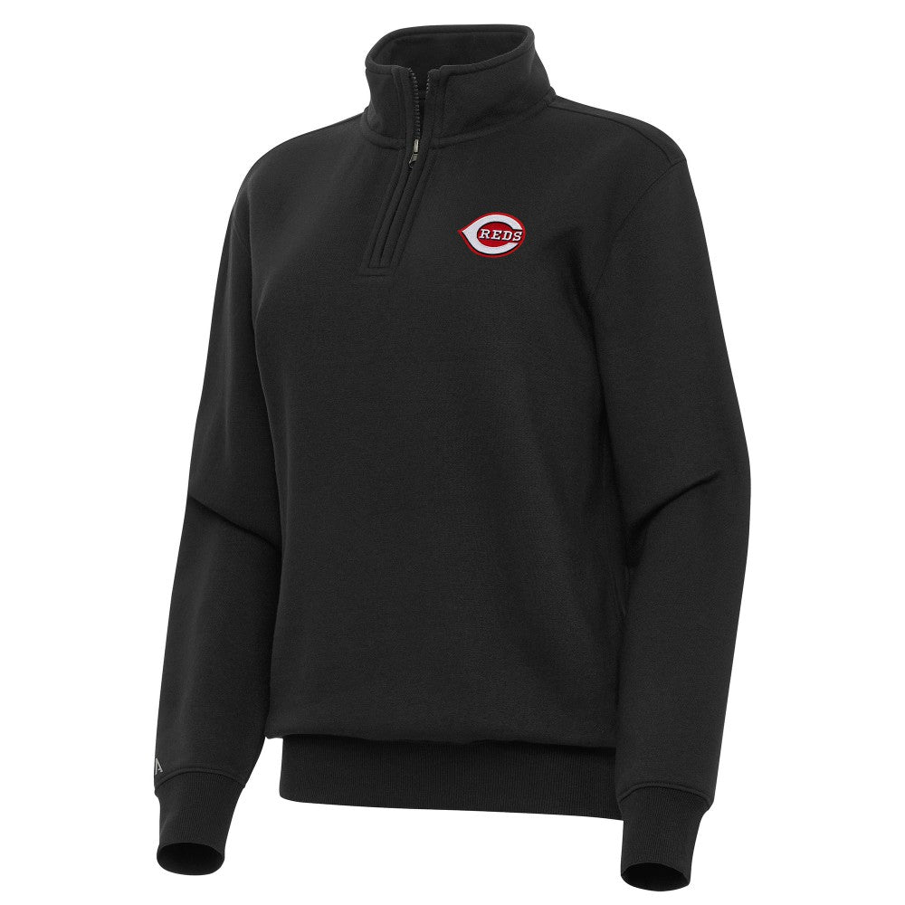 Cincinnati Reds Antigua Women's Victory Quarter-Zip Sweatshirt Black
