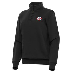 Cincinnati Reds Antigua Women's Victory Quarter-Zip Sweatshirt Black