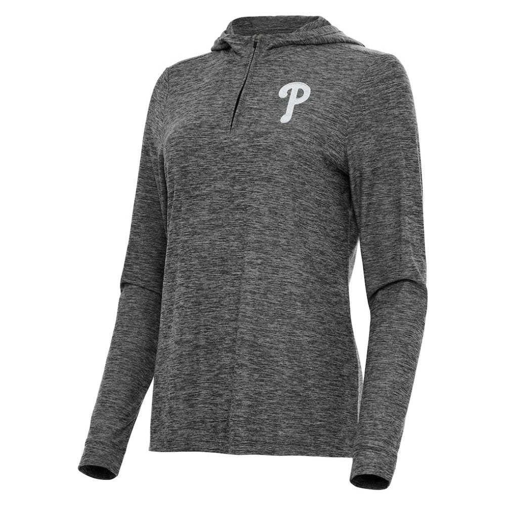 Philadelphia Phillies Antigua Women's Daybreak Quarter-Zip Hoodie Heather Black