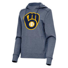 Milwaukee Brewers Antigua Women's Justice Pullover Hoodie Heather Navy