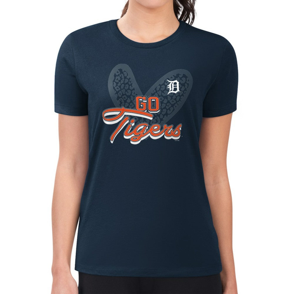 Detroit Tigers G-III 4Her by Carl Banks Women's Super-Slim Fit Lightweight Leopard Heart T-Shirt Navy