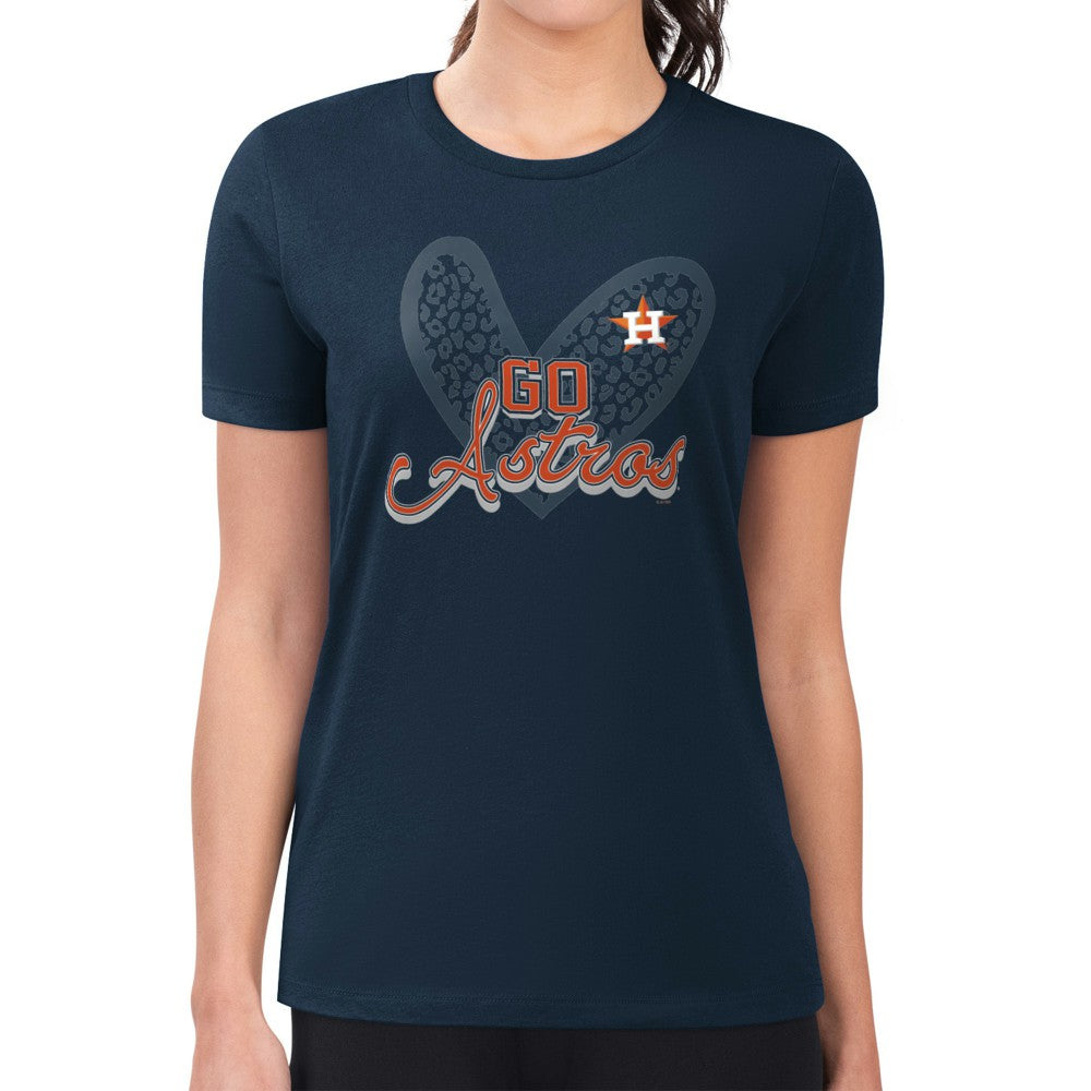Houston Astros G-III 4Her by Carl Banks Women's Super-Slim Fit Lightweight Leopard Heart T-Shirt Navy