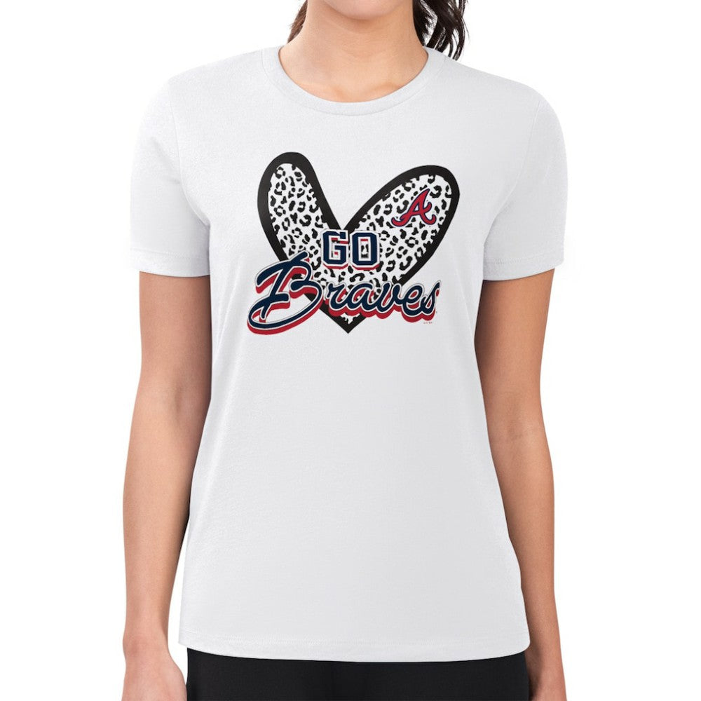 Atlanta Braves G-III 4Her by Carl Banks Women's Super-Slim Fit Lightweight Leopard Heart T-Shirt White