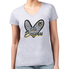 Milwaukee Brewers G-III 4Her by Carl Banks Women's Super-Slim Fit Lightweight Leopard Heart V-Neck T-Shirt Heather Gray