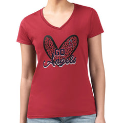 Los Angeles Angels G-III 4Her by Carl Banks Women's Super-Slim Fit Lightweight Leopard Heart V-Neck T-Shirt Red