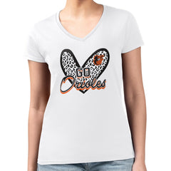 Baltimore Orioles G-III 4Her by Carl Banks Women's Super-Slim Fit Lightweight Leopard Heart V-Neck T-Shirt White