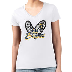 Milwaukee Brewers G-III 4Her by Carl Banks Women's Super-Slim Fit Lightweight Leopard Heart V-Neck T-Shirt White