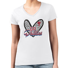 Philadelphia Phillies G-III 4Her by Carl Banks Women's Super-Slim Fit Lightweight Leopard Heart V-Neck T-Shirt White