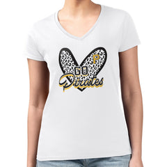 Pittsburgh Pirates G-III 4Her by Carl Banks Women's Super-Slim Fit Lightweight Leopard Heart V-Neck T-Shirt White