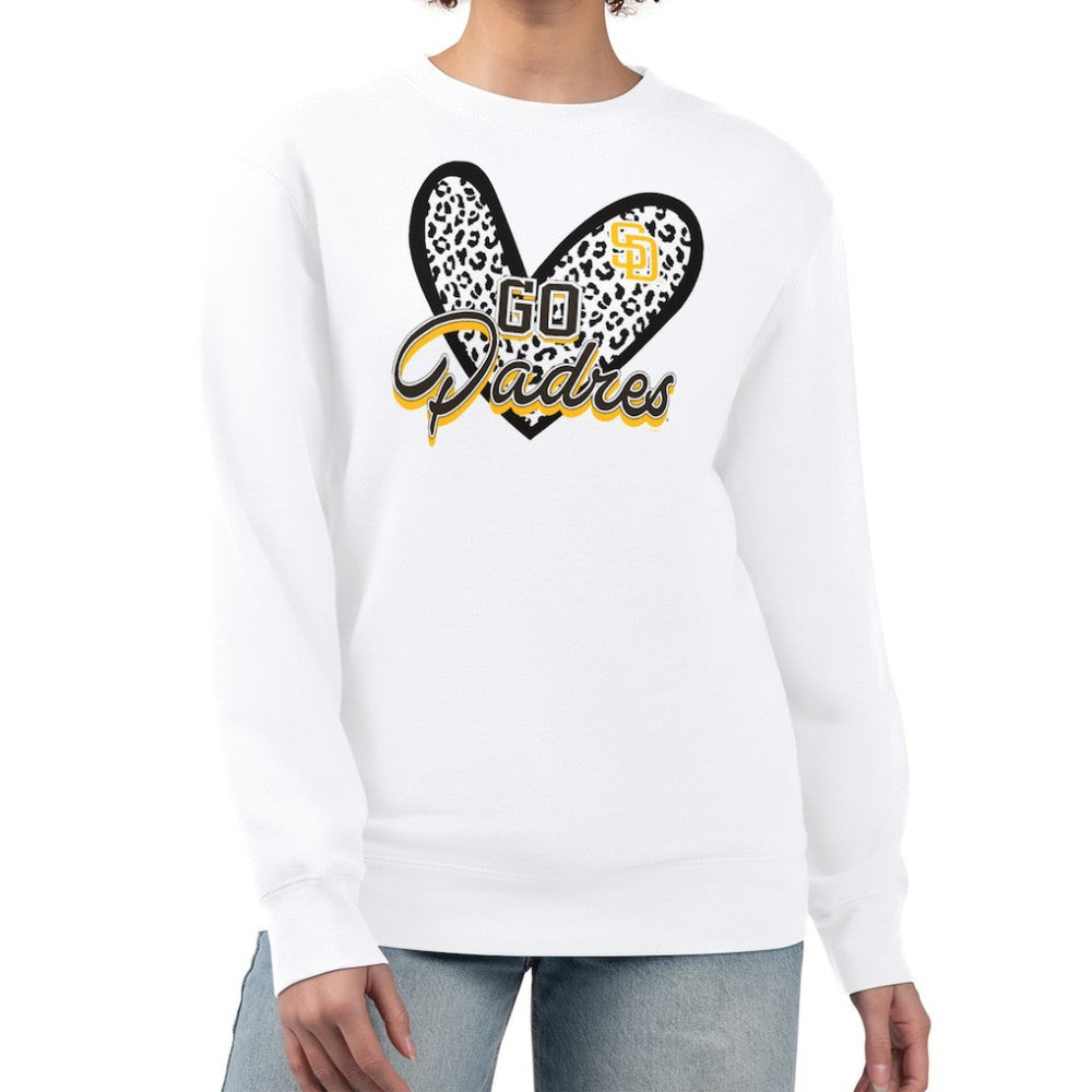 San Diego Padres G-III 4Her by Carl Banks Women's Leopard Heart Pullover Sweatshirt White