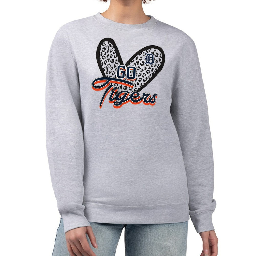 Detroit Tigers G-III 4Her by Carl Banks Women's Leopard Heart Pullover Sweatshirt Heather Gray