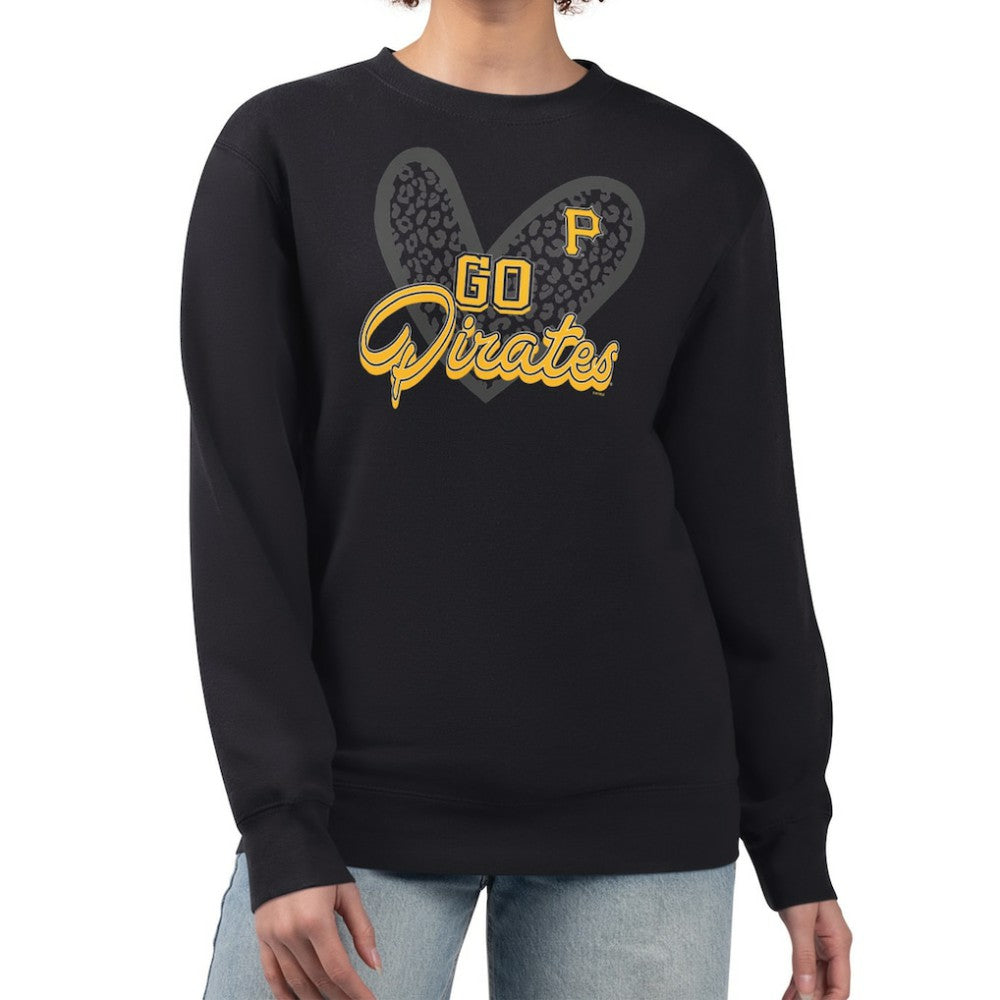 Pittsburgh Pirates G-III 4Her by Carl Banks Women's Leopard Heart Pullover Sweatshirt Black