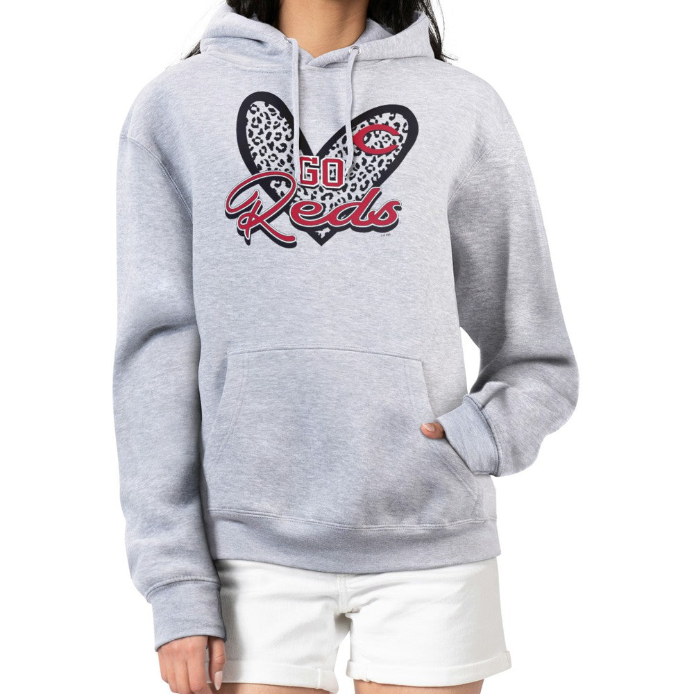 Cincinnati Reds G-III 4Her by Carl Banks Women's Leopard Heart Pullover Hoodie Heather Gray
