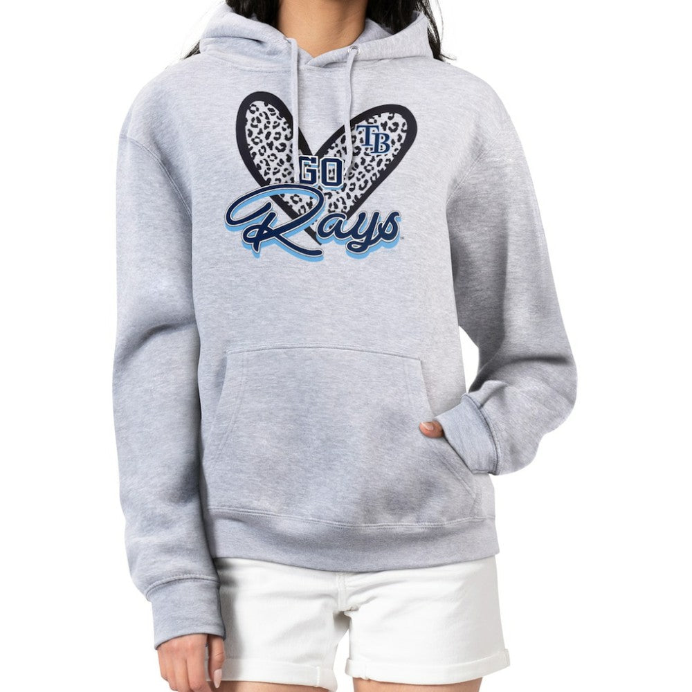 Tampa Bay Rays G-III 4Her by Carl Banks Women's Leopard Heart Pullover Hoodie Heather Gray