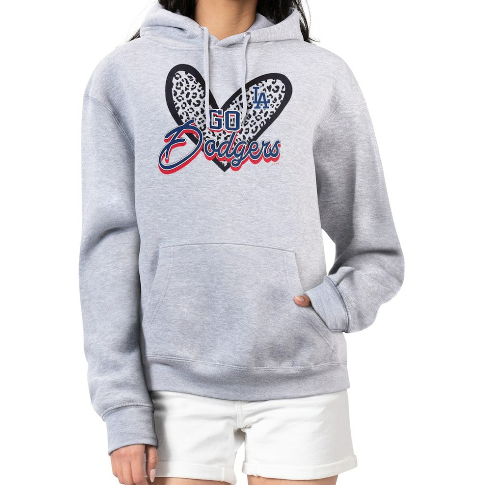 Los Angeles Dodgers G-III 4Her by Carl Banks Women's Leopard Heart Pullover Hoodie Heather Gray