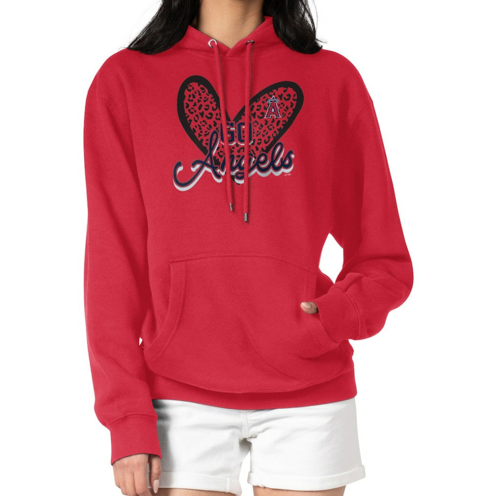 Los Angeles Angels G-III 4Her by Carl Banks Women's Leopard Heart Pullover Hoodie Red