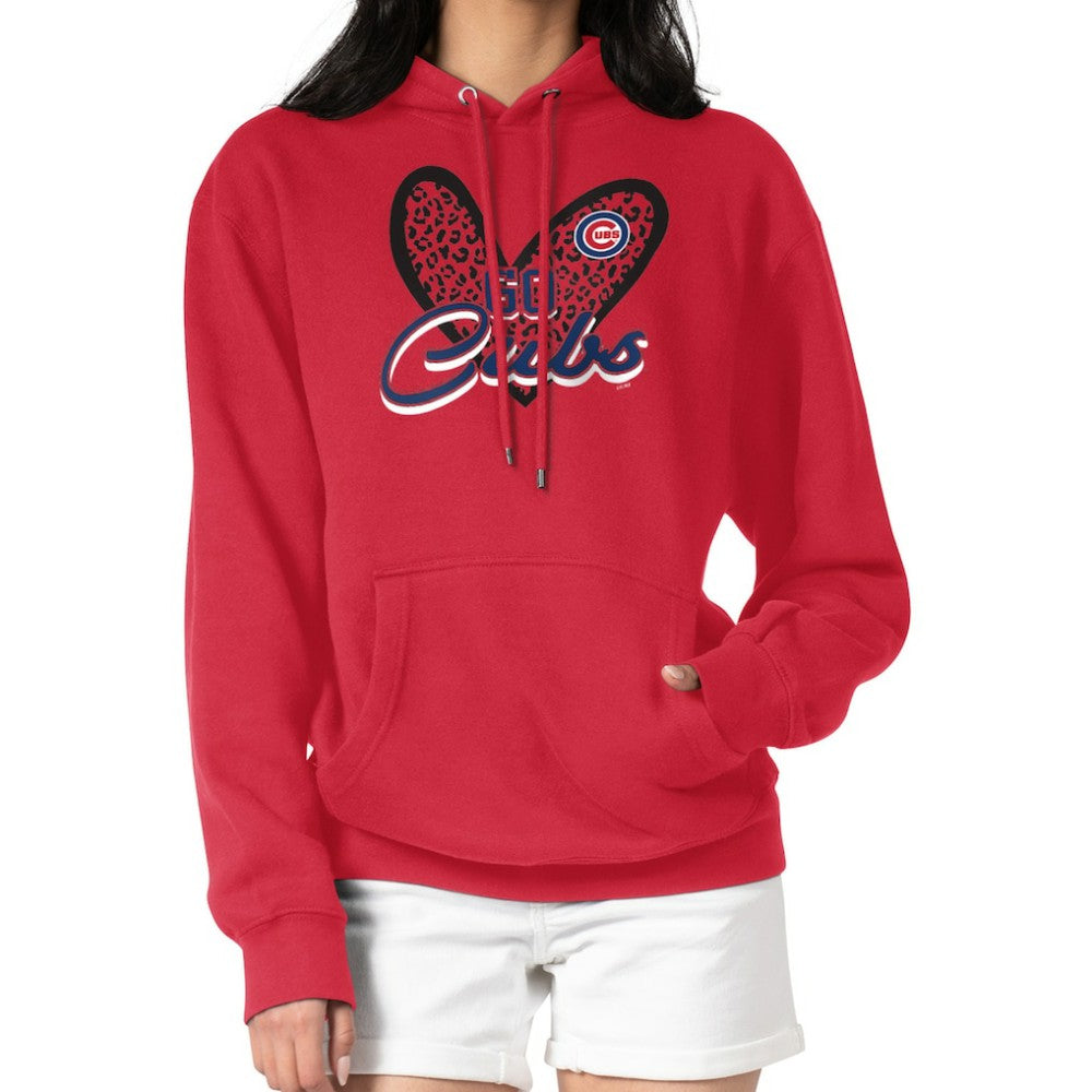 Chicago Cubs G-III 4Her by Carl Banks Women's Leopard Heart Pullover Hoodie Red