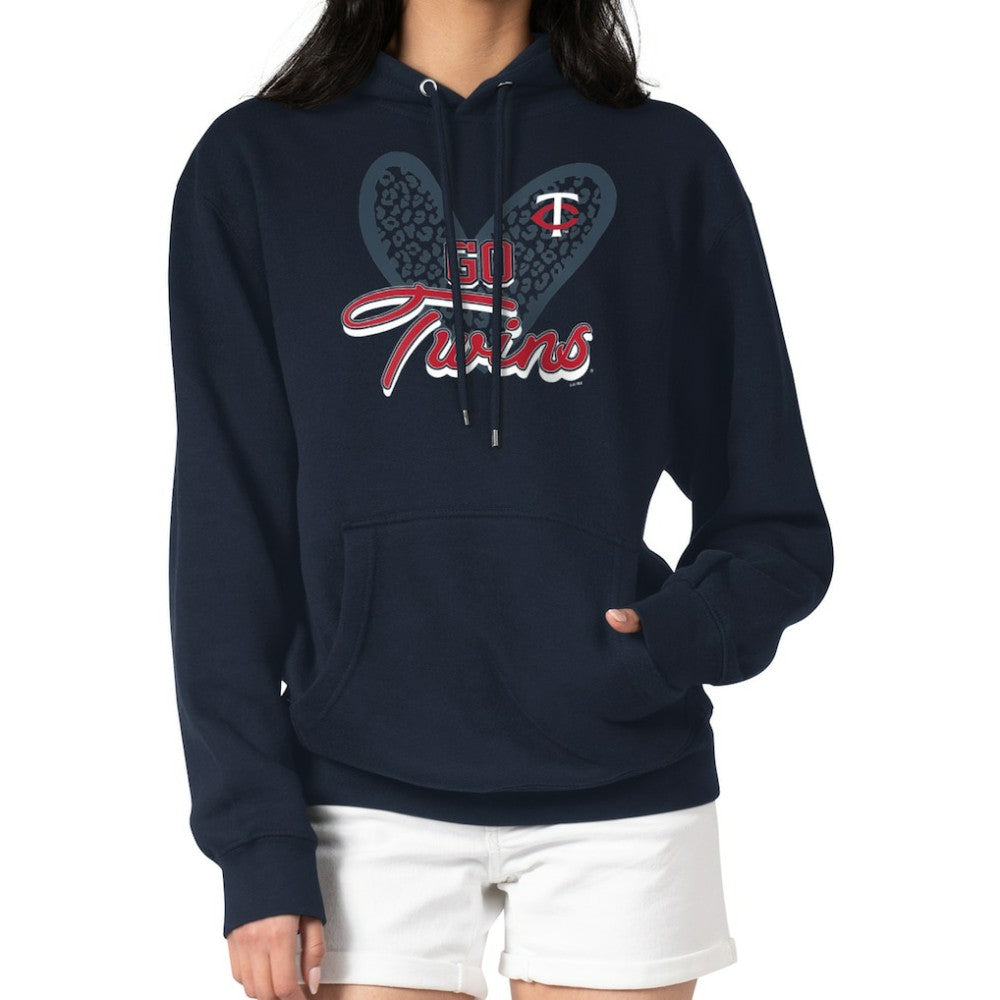 Minnesota Twins G-III 4Her by Carl Banks Women's Leopard Heart Pullover Hoodie Navy