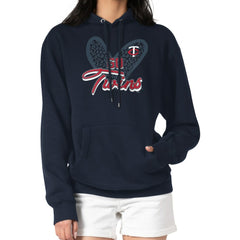 Minnesota Twins G-III 4Her by Carl Banks Women's Leopard Heart Pullover Hoodie Navy