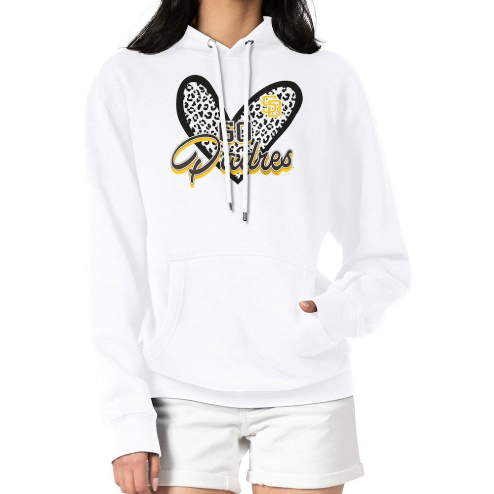 San Diego Padres G-III 4Her by Carl Banks Women's Leopard Heart Pullover Hoodie White