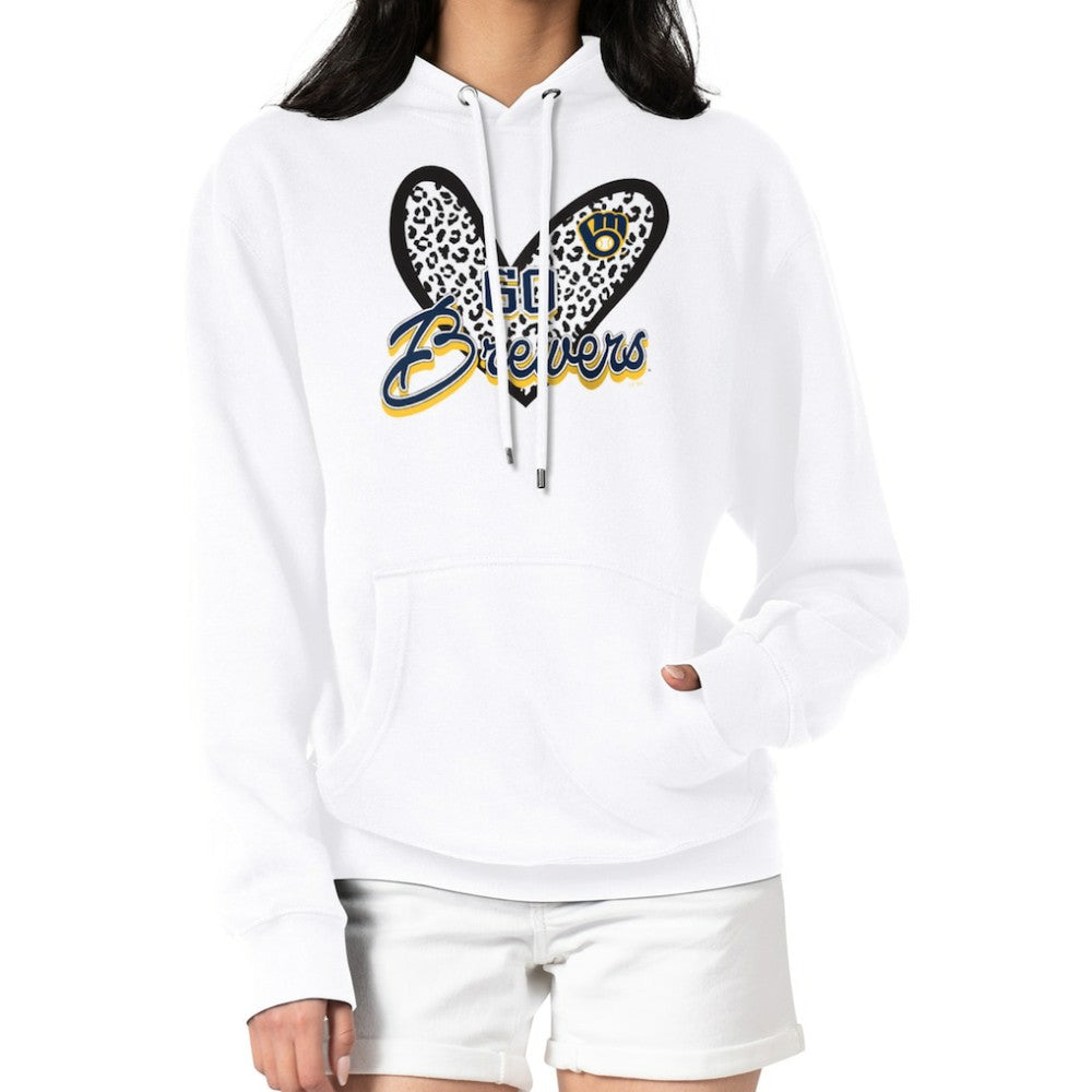 Milwaukee Brewers G-III 4Her by Carl Banks Women's Leopard Heart Pullover Hoodie White