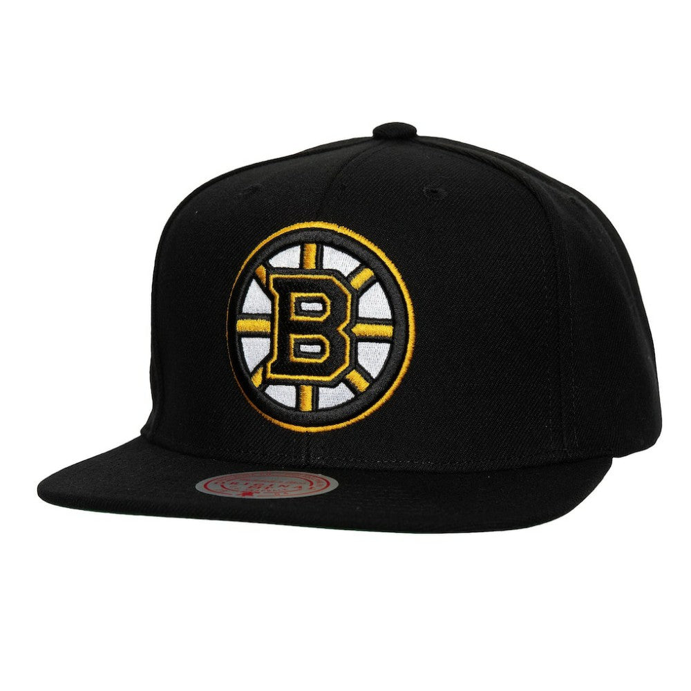 Boston Bruins Mitchell & Ness Core Top Spot Snapback Hat Black