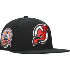 New Jersey Devils Mitchell & Ness Core Top Spot Snapback Hat Black