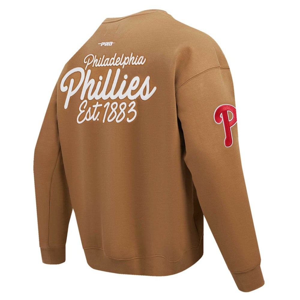 Philadelphia Phillies Pro Standard Paint The City Dropped Shoulder Pullover Sweatshirt Brown