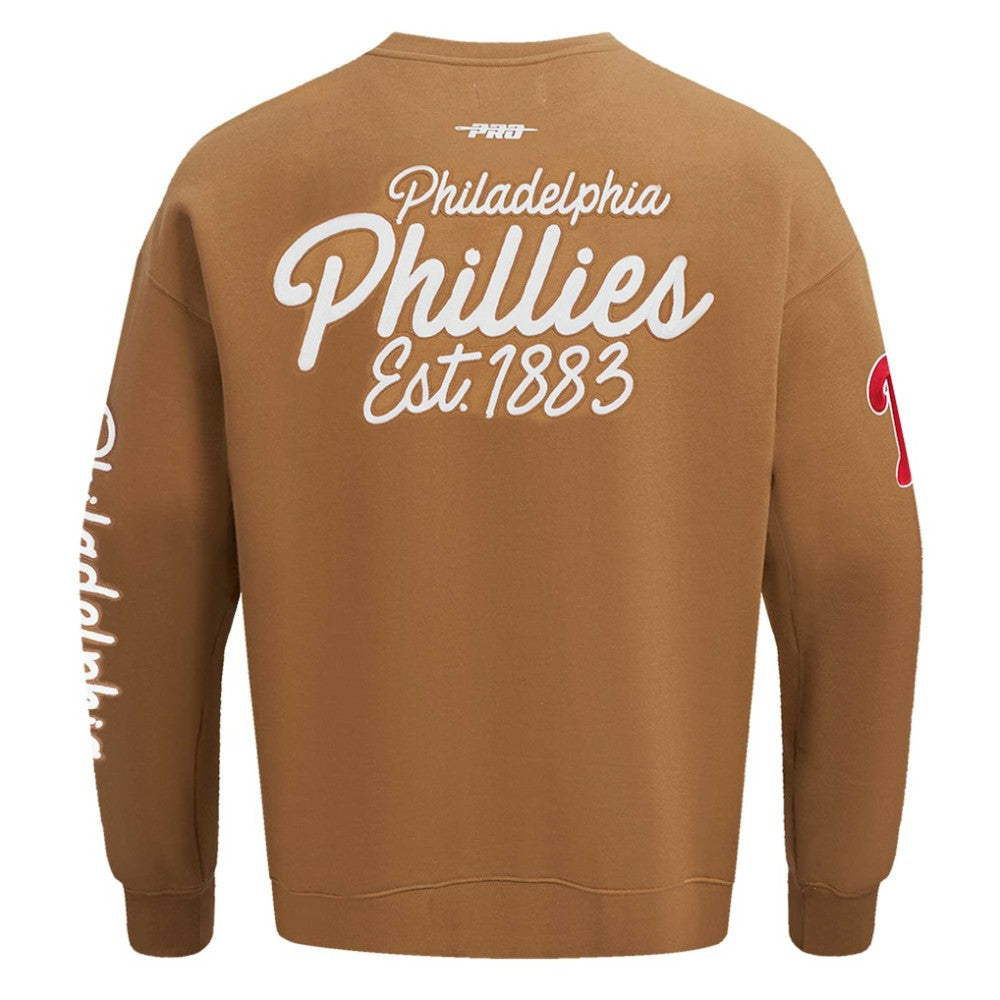 Philadelphia Phillies Pro Standard Paint The City Dropped Shoulder Pullover Sweatshirt Brown