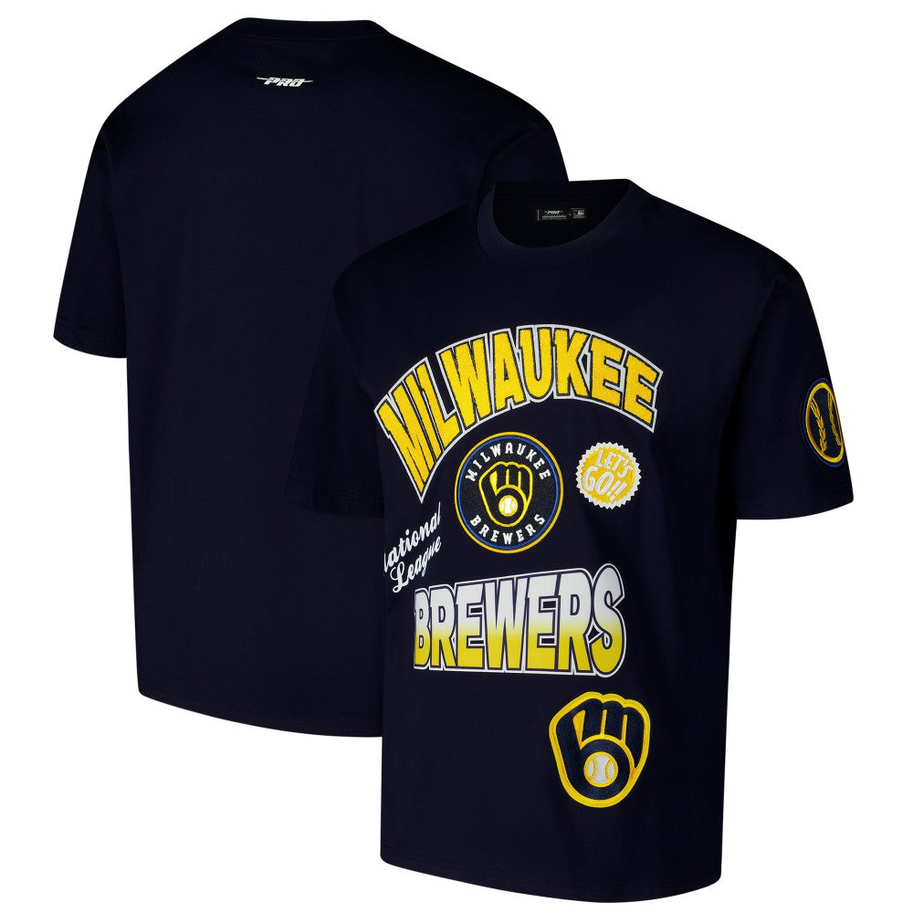 Milwaukee Brewers Pro Standard Turn It Up Dropped Shoulder T-Shirt Navy