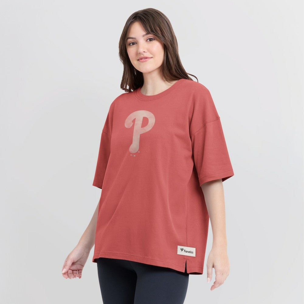 Philadelphia Phillies Women's Oversized Elements Raw Edge Future Ground T-Shirt Red