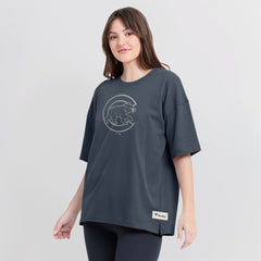 Chicago Cubs Women's Oversized Elements Raw Edge Future Ground T-Shirt Blue
