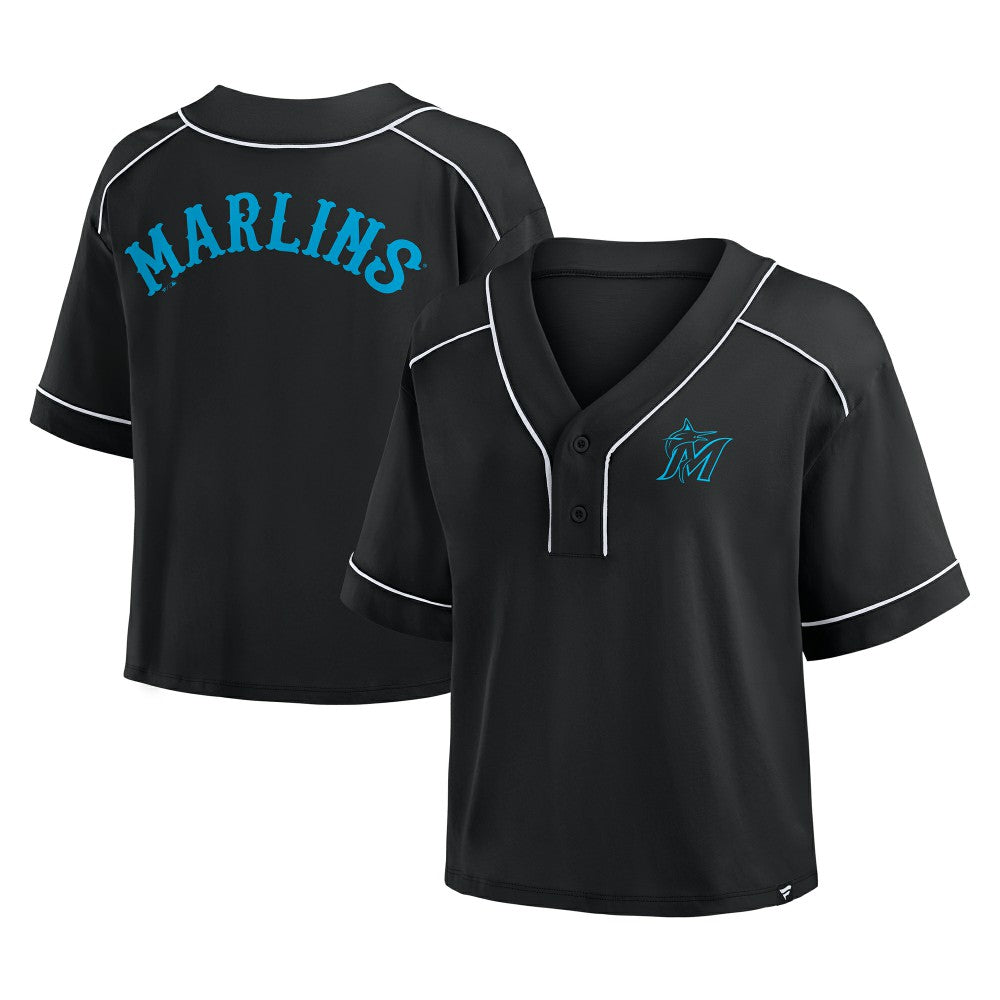Miami Marlins Women's Oversized Champ Game Cropped  V-Neck T-Shirt Black