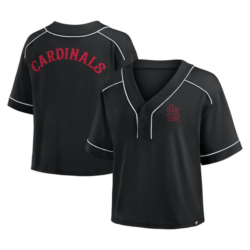 St. Louis Cardinals Women's Oversized Champ Game Cropped  V-Neck T-Shirt Black