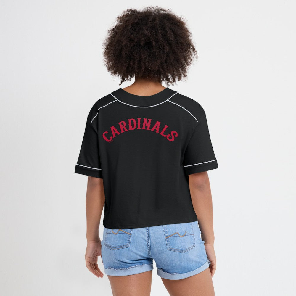 St. Louis Cardinals Women's Oversized Champ Game Cropped  V-Neck T-Shirt Black