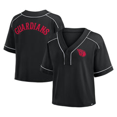 Cleveland Guardians Women's Oversized Champ Game Cropped  V-Neck T-Shirt Black