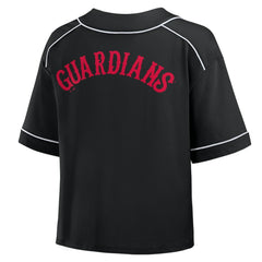 Cleveland Guardians Women's Oversized Champ Game Cropped  V-Neck T-Shirt Black