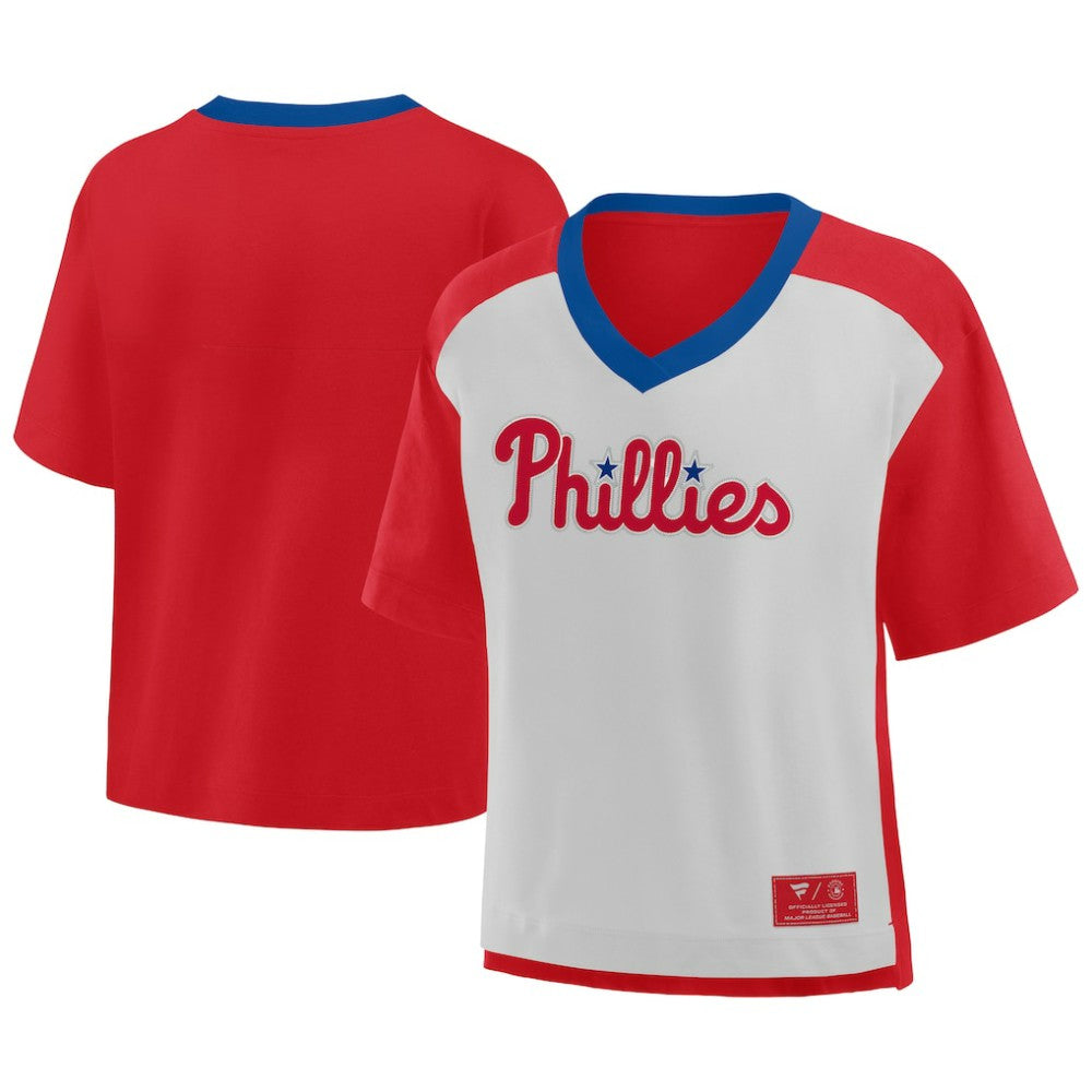 Philadelphia Phillies Oversized Race To Win V-Neck T-Shirt Red/Graphite